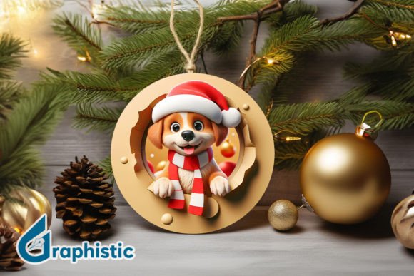 3D Dog Christmas Ornament Front 34: Premium Illustrations for Holiday Content