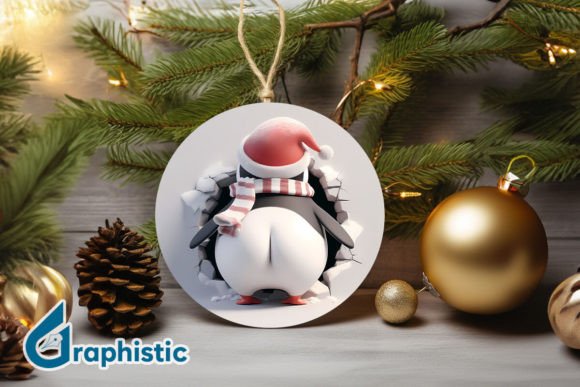 3D Penguin Christmas Ornament Back 87 for Modern Illustrations