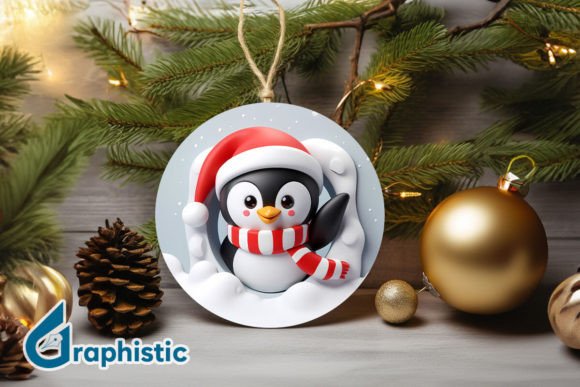 3D Penguin Christmas Ornament Front 90 Illustrations
