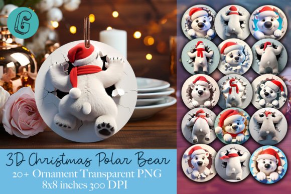 3D Polar Bear Christmas Ornament Bundle for Illustrations
