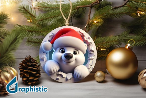 3D Polar Bear Christmas Ornament F 102 in Modern Illustrations
