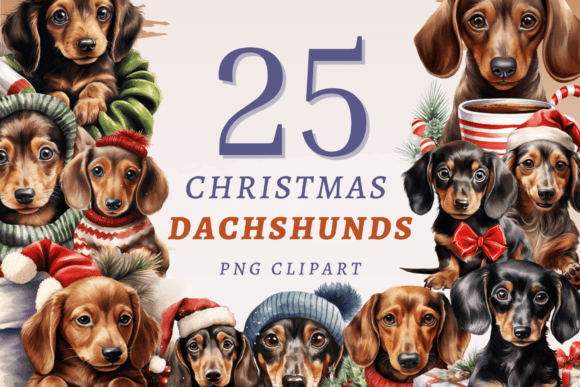 Christmas Dachshund PNG Bundle for Modern Illustrations