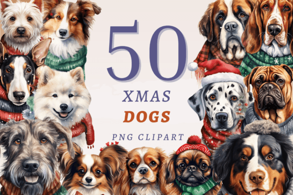 Christmas Dogs PNG Bundle for Illustrations and Blog Graphics