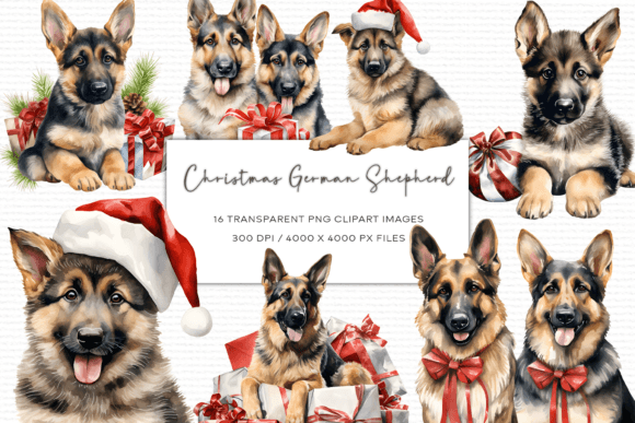 Christmas German Shepherd Clipart for Modern Illustrations