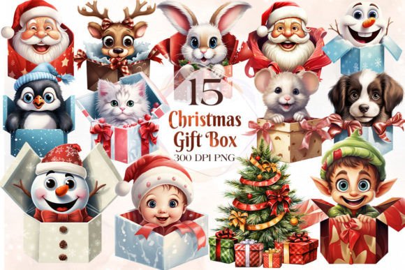 Christmas Inside Gift Box Clipart Bundle for Modern Illustrations