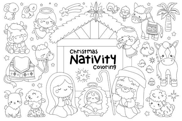 Christmas Nativity Clipart Coloring for Illustrations