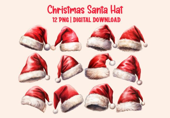 Christmas Santa Hat Watercolor Png for Illustrations