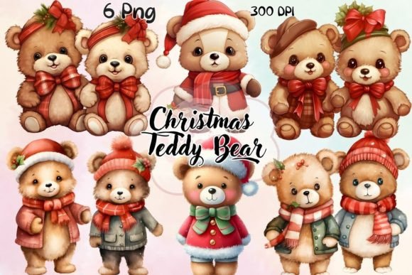 Christmas Teddy Bear Sublimation Clipart for Modern Illustrations