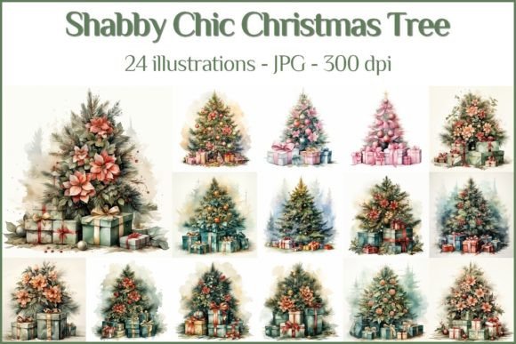 Christmas Trees in Shabby Chic Style for Illustrations