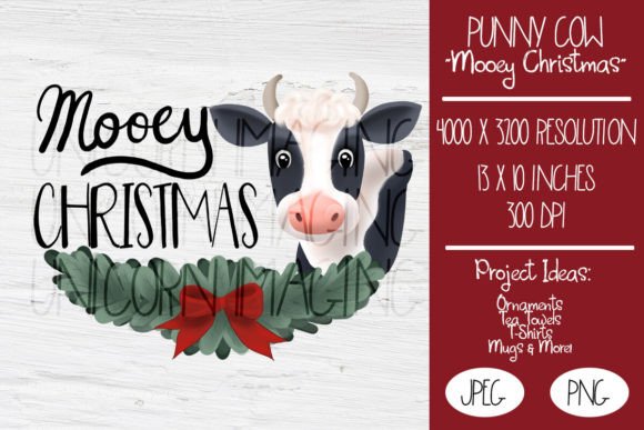Cute Christmas Cow Mooey Christmas Illustrations for Branding
