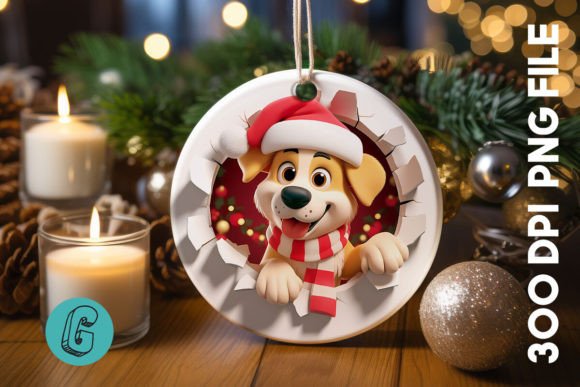 Cute Dog Christmas Ornament Front 40 in Illustrations