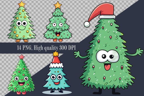 Funny Christmas Tree Clipart for Festive Illustrations