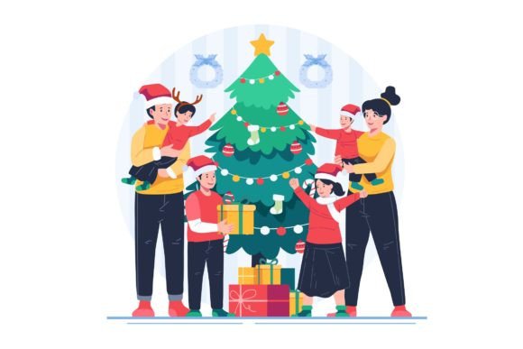 Happy Family Celebrating Christmas: Festive Illustrations for Crafters