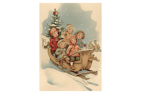 Kids Sleigh Christmas Card for Illustrations & Crafts