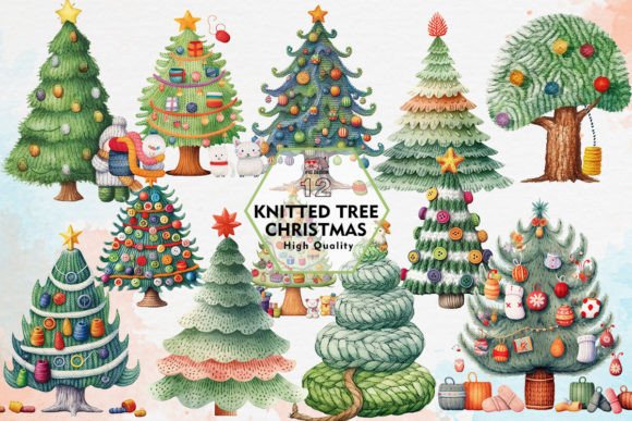 Knitted Tree Christmas Clipart PNG for Modern Illustrations