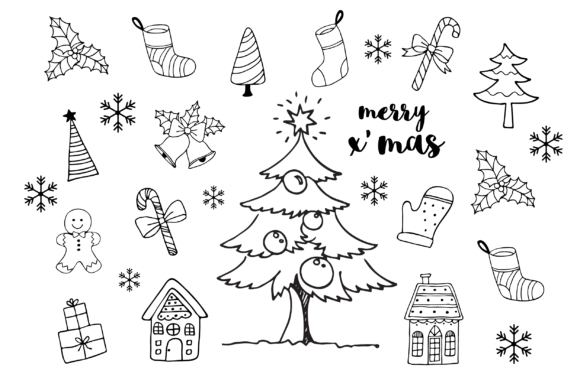 Merry Christmas Doodle Elements Clipart Review