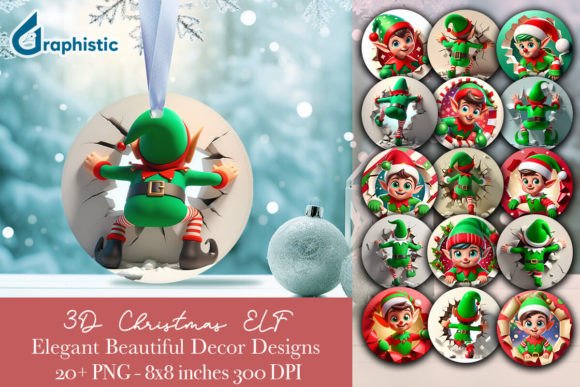 Ornament 3D Cute ELF Christmas Bundle: Essential Illustrations for Holiday Design