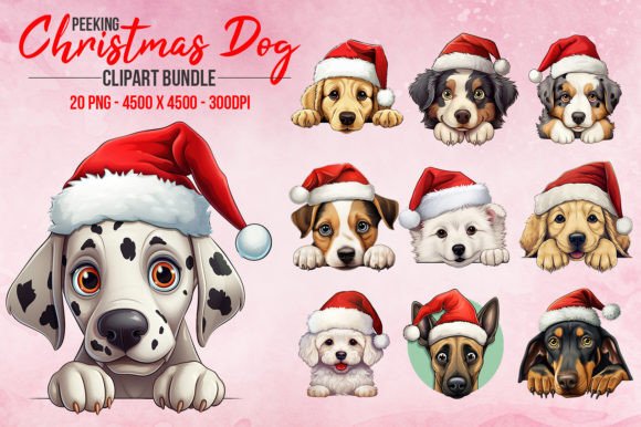 Peeking Christmas Dog Clipart Bundle: Illustrations for Holiday Campaigns