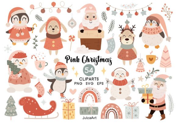 Pink Christmas Clipart, Merry Christmas