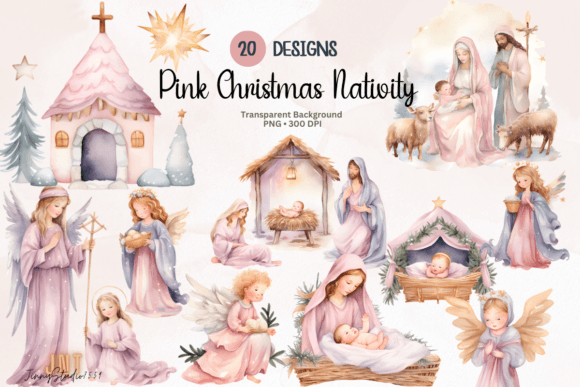 Pink Christmas Nativity Sublimation for Illustrations