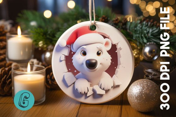 Polar Bear Christmas Ornament F 104 for Festive Illustrations