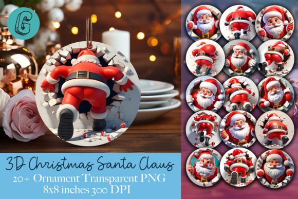 Santa Christmas Ornament 2-sided Pack for Illustrations