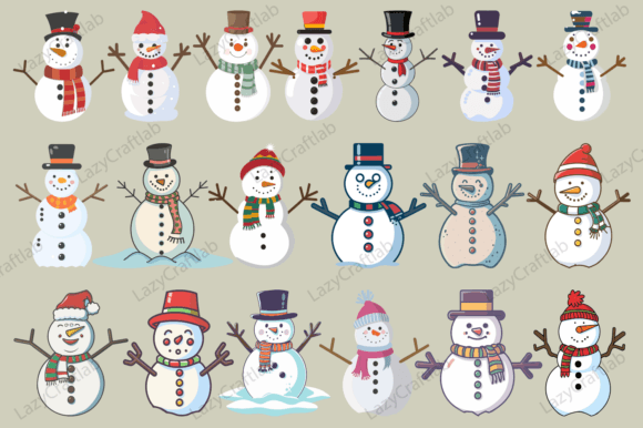 Snowman Vector Bundle, Christmas Design for Illustrations