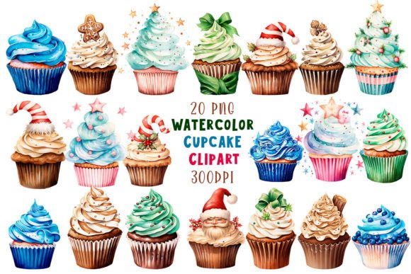 Vintage Christmas Cupcake Clipart Bundle for Illustrations
