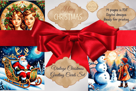 Vintage Christmas Greeting Cards Set: The Ultimate Illustrations for Holiday Branding