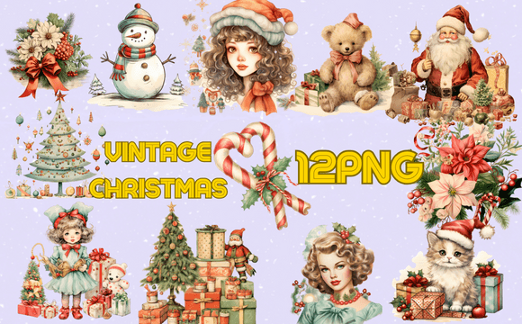 Vintage Christmas Sublimation Bundle for Blog Illustrations