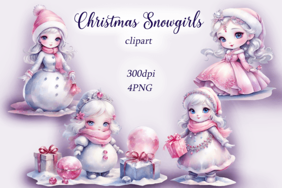 Watercolor Christmas Snowgirls for Modern Illustrations